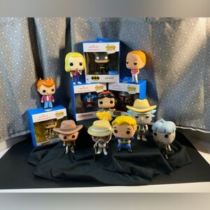 Lot of 13 Funko pops 9 loose, 4 NIB Rick and Morty Hallmark Ornaments, Batman